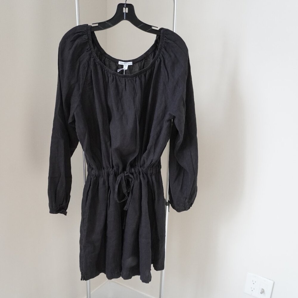 James Perse Linen Dress Black Off Shoulder Size 4 XL New Tag $250 - Picture 6 of 10